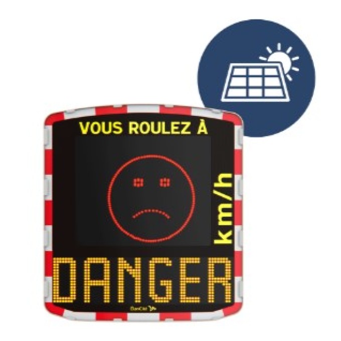 Radar informativ reducere viteza alimentare panou solar si afisaj fata vesela/ trista si mesaj text (portocaliu)